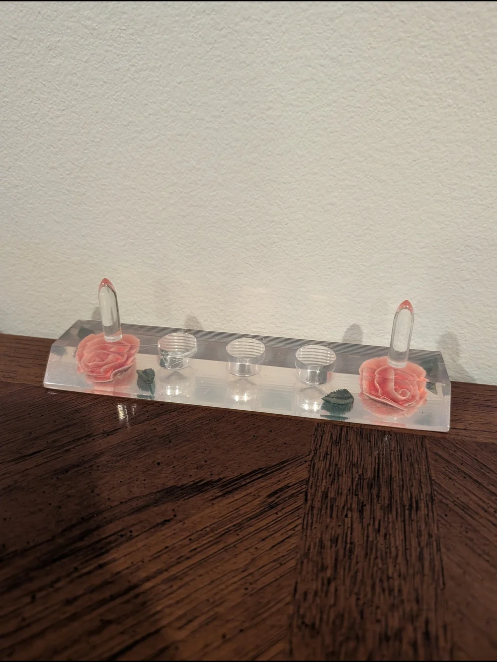 VTG Lucite Pink Rose Bathroom Tray | Ring Lipstick Organizer